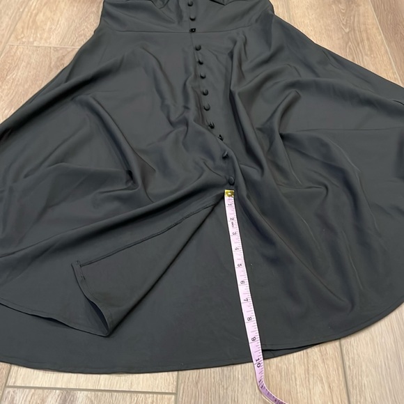 Belle Poque Black Dress Size M Smocked Back Decorative Button Puffed Sleeves - Picture 13 of 15